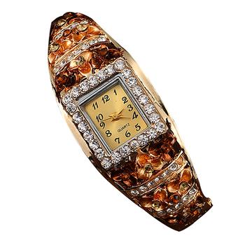 Sanwood Women Retro Hollow Flower Alloy Bangle Quartz Wrist Watch Champagne (Intl)  