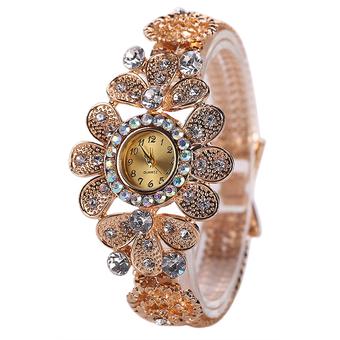 Sanwood Women Rhinestone Big Flower Deco Bangle Wrist Watch White  