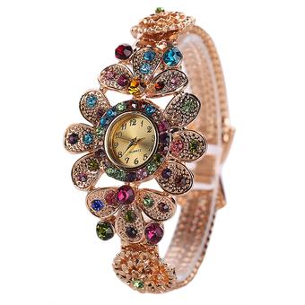 Sanwood Women Rhinestone Big Flower Deco Bangle Wrist Watch Multi-Color  