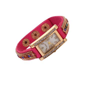 Sanwood Women Shell Face Rhinestone Square Dial Quartz Wrist Watch Rose Red (Intl)  