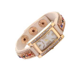 Sanwood Women Shell Face Rhinestone Square Dial Quartz Wrist Watch White (Intl)  