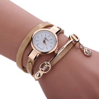 Sanwood Women Slim Beige Faux Leather Strap Crystal Dial Analog Quartz Wrist Watch  