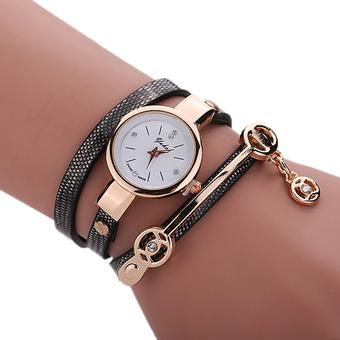 Sanwood Women Slim Black Faux Leather Strap Crystal Dial Analog Quartz Wrist Watch  