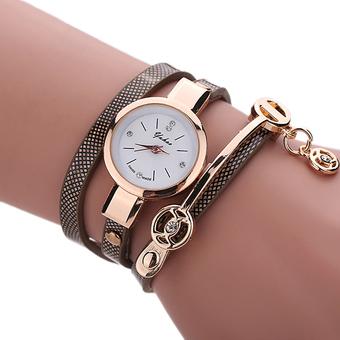 Sanwood Women Slim Brown Faux Leather Strap Crystal Dial Analog Quartz Wrist Watch  