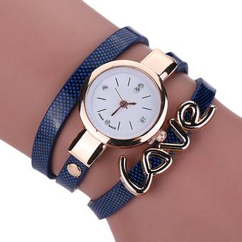 Sanwood Women's 3 Layers Faux Leather Wrap Bracelet Quartz Watch Sapphire Blue (Intl)  