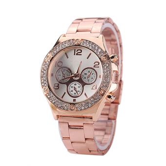 Sanwood Women's Alloy Band Rhinestone Case Quartz Wrist Watch Rose Gold  