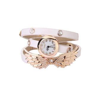 Sanwood Women's Angel Wings Rhinestone Leather Bracelet Quartz Watch White (Intl)  