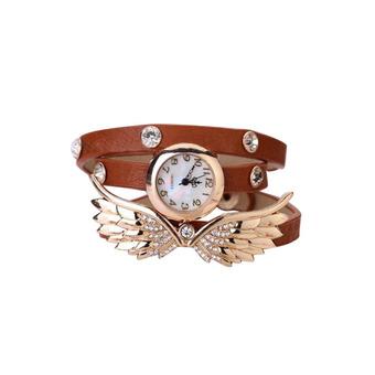 Sanwood Women's Angel Wings Rhinestone Leather Bracelet Quartz Watch Brown (Intl)  