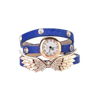 Sanwood Women's Angel Wings Rhinestone Leather Bracelet Quartz Watch Blue (Intl)  