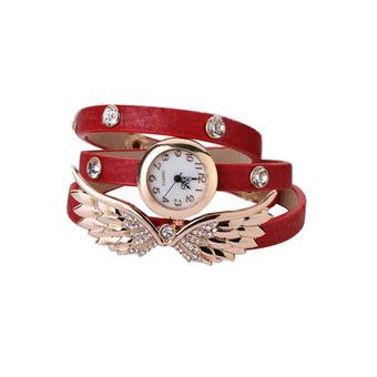 Sanwood Women's Angel Wings Rhinestone Leather Bracelet Quartz Watch Red (Intl)  