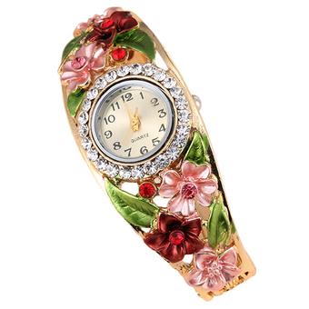 Sanwood Women's Big Flower Leaf Band Crystal Bracelet Watch Red (Intl)  