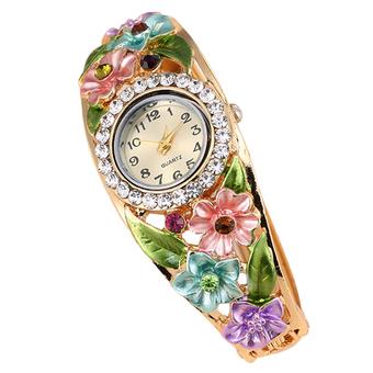 Sanwood Women's Big Flower Leaf Band Crystal Bracelet Watch Multi-Color (Intl)  