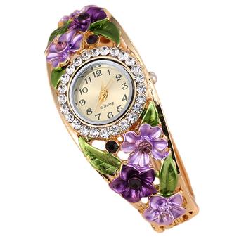 Sanwood Women's Big Flower Leaf Band Crystal Bracelet Watch Purple (Intl)  