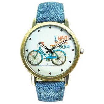 Sanwood Women's Bike Bronze Jean Fabric Band Quartz Analog Wrist Watch Blue  