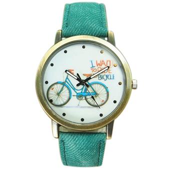 Sanwood Women's Bike Bronze Jean Fabric Band Quartz Analog Wrist Watch Green  