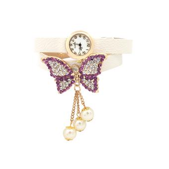 Sanwood Women's Butterfly Charm Bracelet Quartz Analog Wrist Watch White (Intl)  