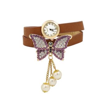 Sanwood Women's Butterfly Charm Bracelet Quartz Analog Wrist Watch Brown (Intl)  