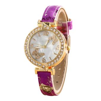 Sanwood Women's Butterfly Dial Faux Leather Quartz Wrist Watch Purple (Intl)  