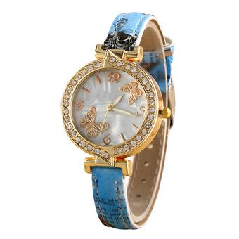 Sanwood Women's Butterfly Dial Faux Leather Quartz Wrist Watch Blue (Intl)  