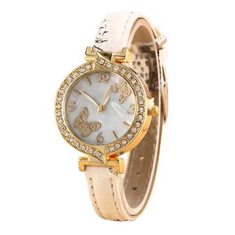 Sanwood Women's Butterfly Dial Faux Leather Quartz Wrist Watch Beige (Intl)  