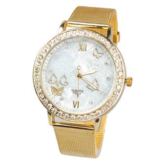 Sanwood Women's Butterfly Face Mesh Band Quartz Analog Wrist Watch  