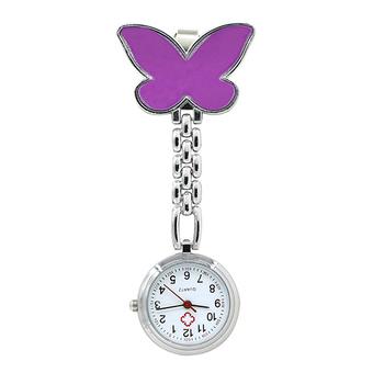 Sanwood Women's Butterfly Nurse Clip-On Brooch Quartz Pocket Watch Purple (Intl)  