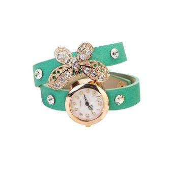 Sanwood Women's Butterfly Pendant Leather Bracelet Quartz Watch Green (Intl)  