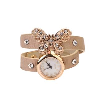 Sanwood Women's Butterfly Pendant Leather Bracelet Quartz Watch Beige (Intl)  