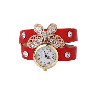 Sanwood Women's Butterfly Pendant Leather Bracelet Quartz Watch Red (Intl)  