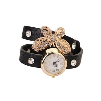 Sanwood Women's Butterfly Pendant Leather Bracelet Quartz Watch Black (Intl)  