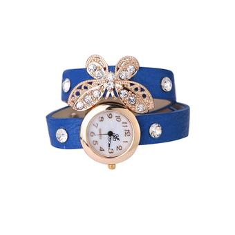 Sanwood Women's Butterfly Pendant Leather Bracelet Quartz Watch Blue (Intl)  