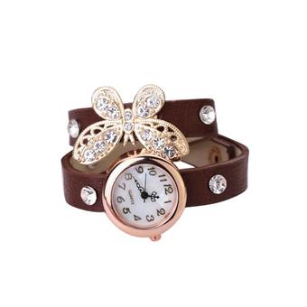 Sanwood Women's Butterfly Pendant Leather Bracelet Quartz Watch Coffee (Intl)  