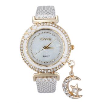 Sanwood Women's Chic Moon Star Pendant White Faux Leather Band Quartz Watch  