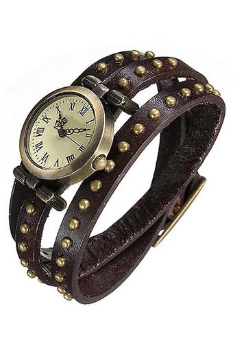 Sanwood Women's Coffee Faux Leather Strap Watch  