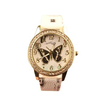 Sanwood Women's Crystal Butterfly Flower Printed Analog Quartz Wrist Watch White  