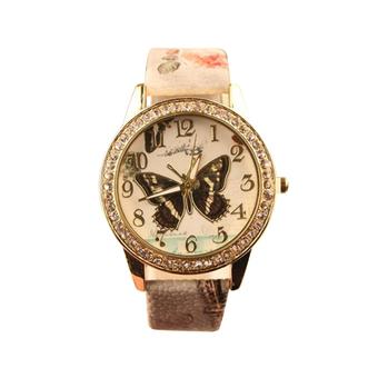 Sanwood Women's Crystal Butterfly Flower Printed Analog Quartz Wrist Watch Grey  