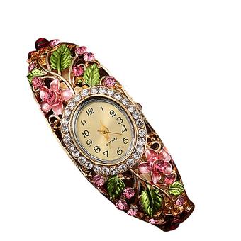 Sanwood Women's Crystal Flower Alloy Bangle Quartz Watch Pink (Intl)  