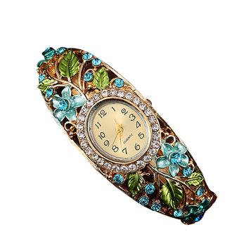 Sanwood Women's Crystal Flower Alloy Bangle Quartz Watch Blue (Intl)  