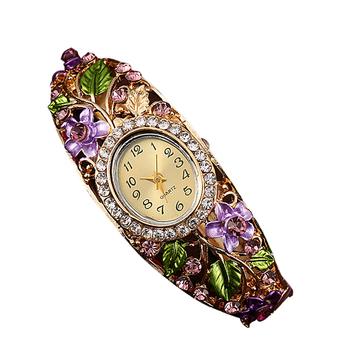 Sanwood Women's Crystal Flower Alloy Bangle Quartz Watch Purple (Intl)  