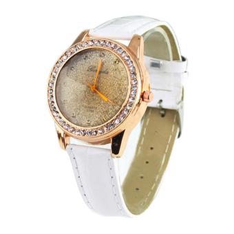 Sanwood Women's Crystal Leather Band Quartz Wrist Watch White (Intl)  