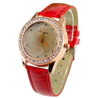 Sanwood Women's Crystal Leather Band Quartz Wrist Watch Red (Intl)  