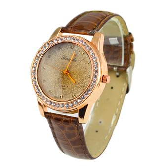 Sanwood Women's Crystal Leather Band Quartz Wrist Watch Coffee (Intl)  