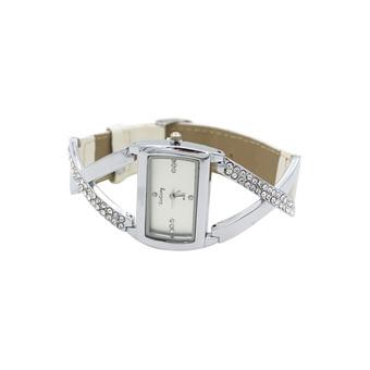 Sanwood Women's Crystal PU Leather Strap Bracelet Wrist Watch White  