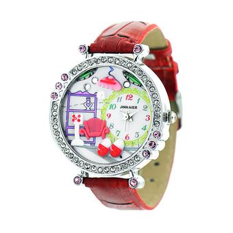 Sanwood Women's Crystal Polymer Clay Red Leather Quartz Wrist Watch  