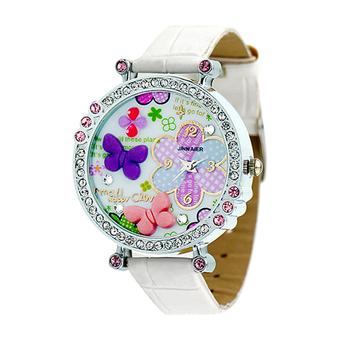 Sanwood Women's Crystal Polymer Clay White Leather Quartz Wrist Watch  