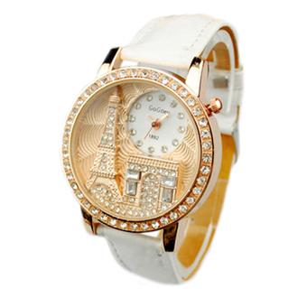 Sanwood Women's Crystal Tower Dial Leather Band Quartz Wrist Watch White (Intl)  