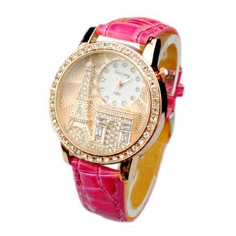 Sanwood Women's Crystal Tower Dial Leather Band Quartz Wrist Watch Peachpuff (Intl)  