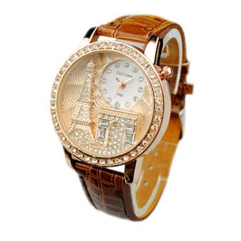 Sanwood Women's Crystal Tower Dial Leather Band Quartz Wrist Watch Coffee (Intl)  