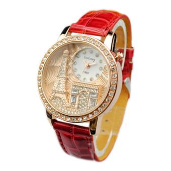 Sanwood Women's Crystal Tower Dial Leather Band Quartz Wrist Watch Red (Intl)  