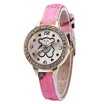 Sanwood Women's Cute Bear Dial Faux Leather Band Wrist Watch Light Pink (Intl)  